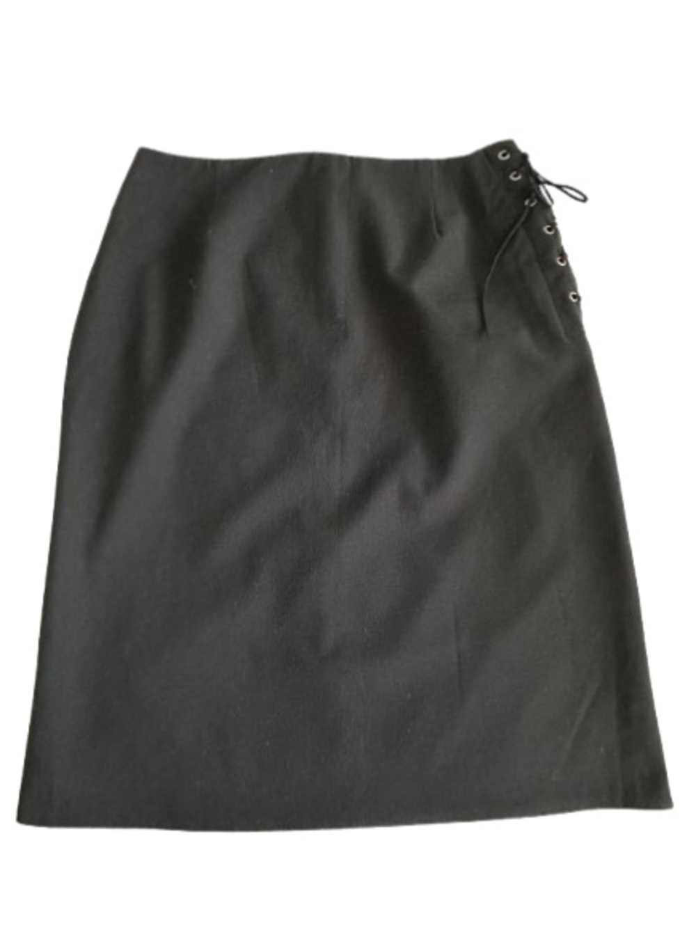 Michele Vintage Women's 8 Black Pencil Midi Skirt & Side Lace-Up Detail Lined